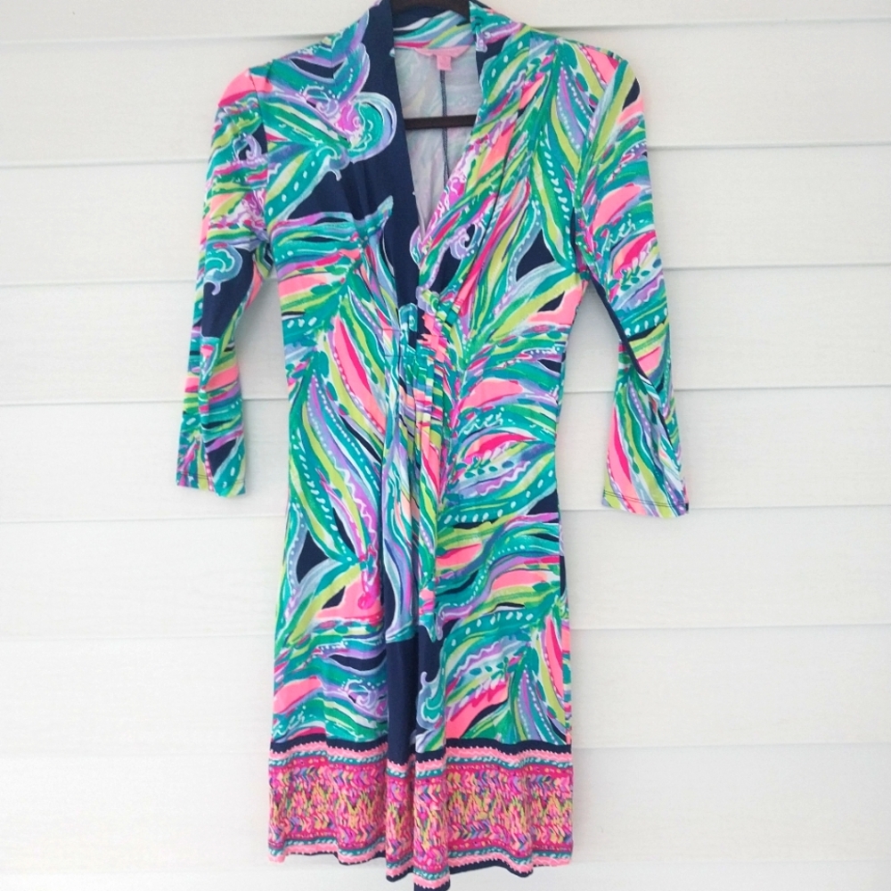 Lilly Pulitzer XS 3/4 Sleeve Dress Stetchy Sheath Preppy Southern Coastal - Picture 2 of 7